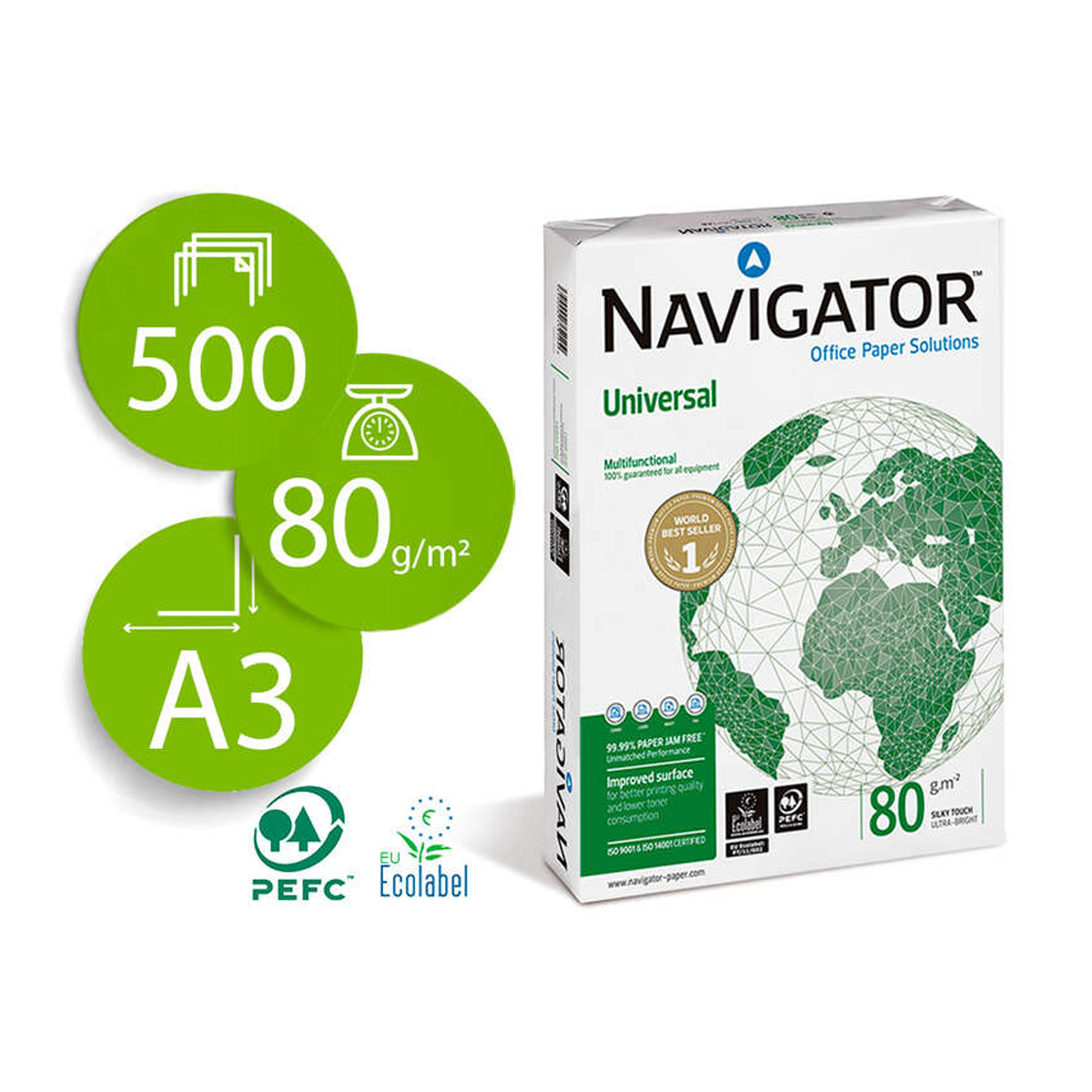 NAVIGATOR PAPEL A3 80GR 5X500U