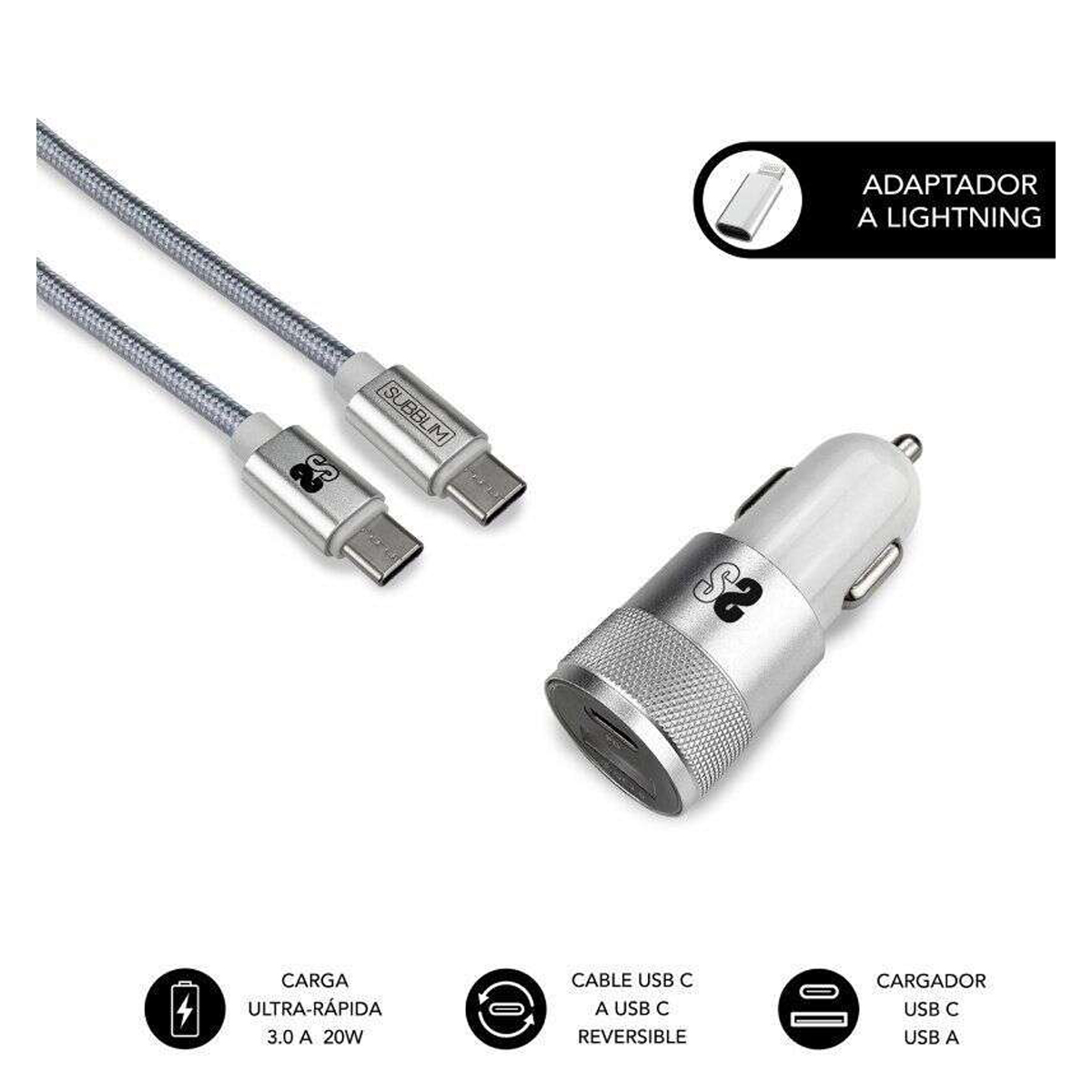 SUBBLIM CARGADOR COCHE DUAL PL