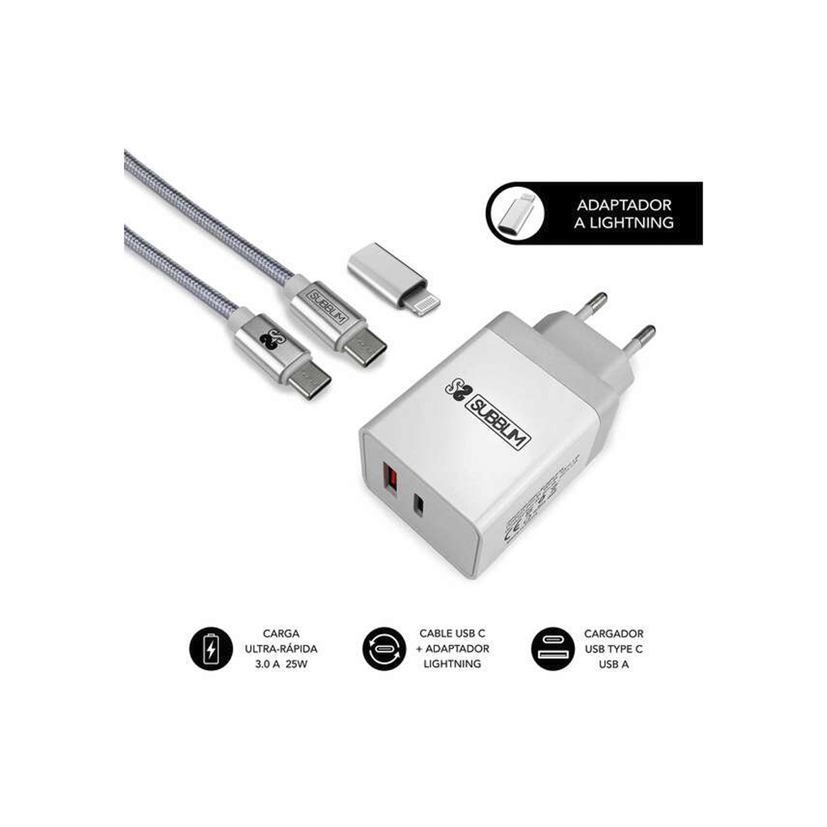 SUBBLIM CARGADOR PARED 25W 2P